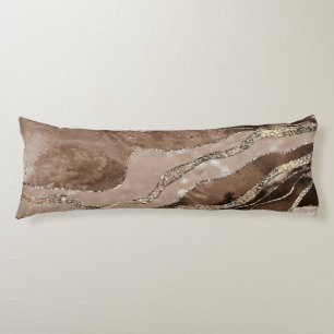 Brown Marble Agate Gold Glitter Glam #1 Body Pillow