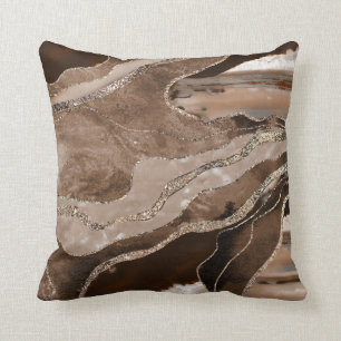 Brown Marble Agate Gold Glitter Glam #1 Throw Pillow