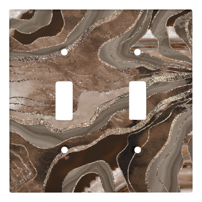 Brown Marble Agate Gold Glitter Glam #2  Light Switch Cover (Front)