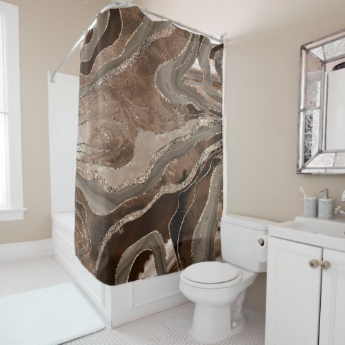 Brown Marble Agate Gold Glitter Glam 2  Shower Curtain