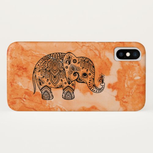 Brown Marble  Black Paisley Elephant iPhone X Case