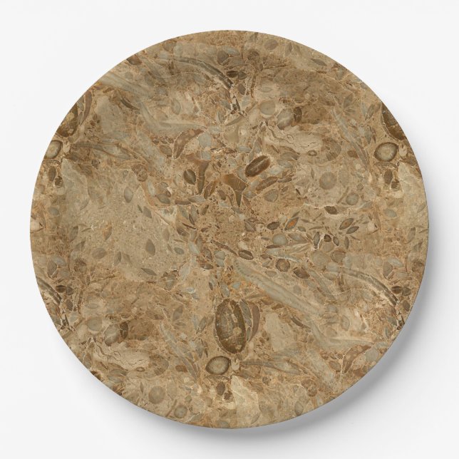 Brown Marble Fossil Look Paper Plates (Front)