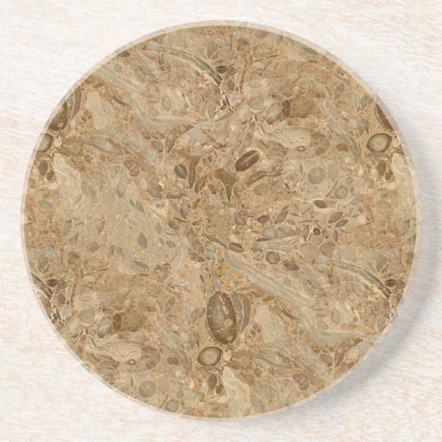 Brown Marble Fossil Look Sandstone Coaster (Front)