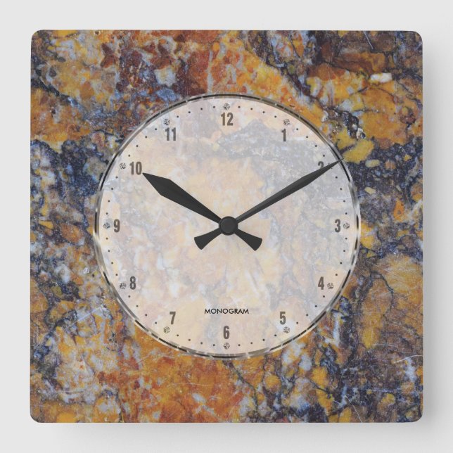 Brown Marble Print With Gray Crackles Square Wall Clock (Front)