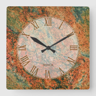Brown Marble Stone Pattern Square Wall Clock