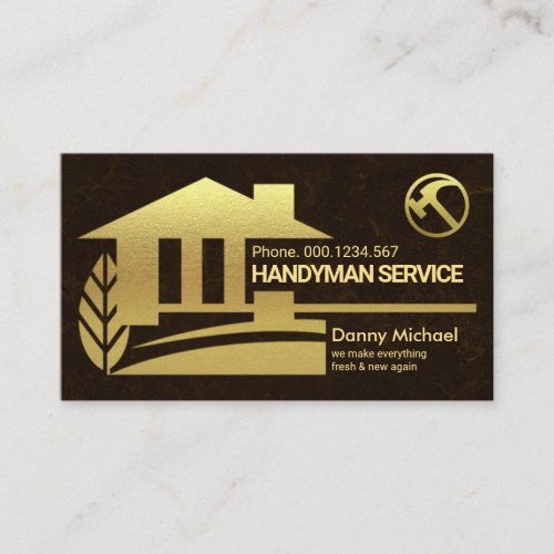 Brown Marble Texture Gold Home Landscape Handyman Business Card