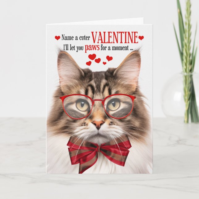 Brown Marble Wegie Cat Humor Valentine's Day Holiday Card (Front)
