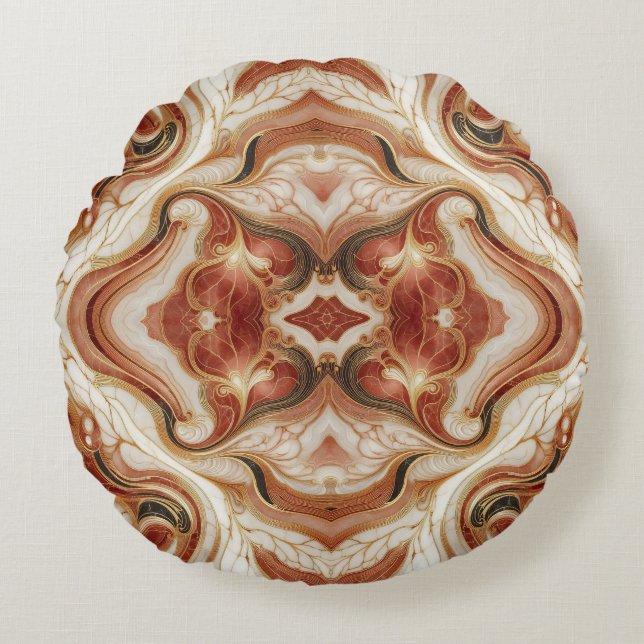 Brown Marble With Gold Trim Round Pillow (Front)