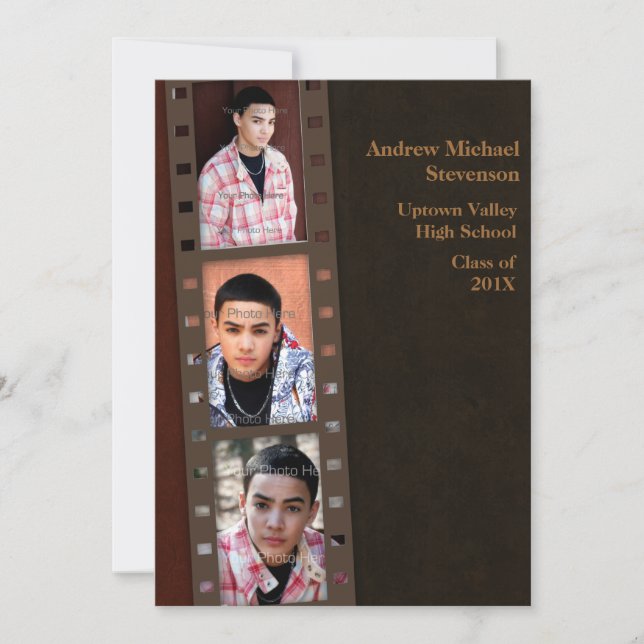 Brown, Maroon Color Block Grad Photo Card (Front)
