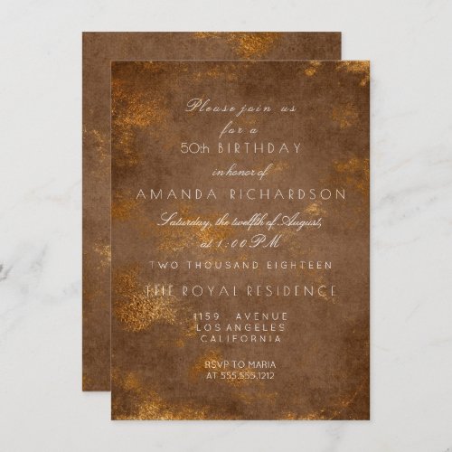 Brown Maroon Sepia Distressed Grungy Gold Birthday Invitation
