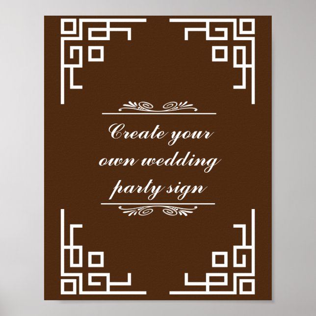 Brown Maroon Swirl White Border Wedding Party Sign (Front)