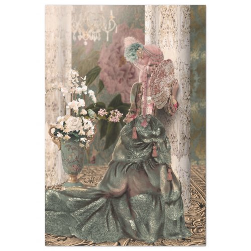 Brown Mary Antoinette Ornate Portrait Lady Tissue Paper