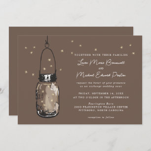 Brown Mason Jar Fireflies Wedding Invitation