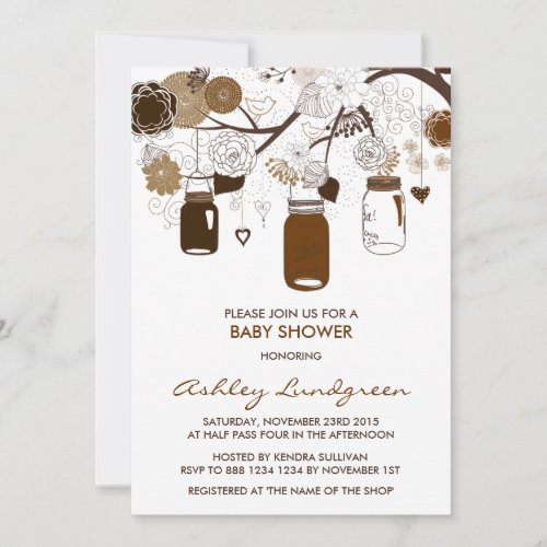 Brown Mason Jars Fall Baby Shower Invitation