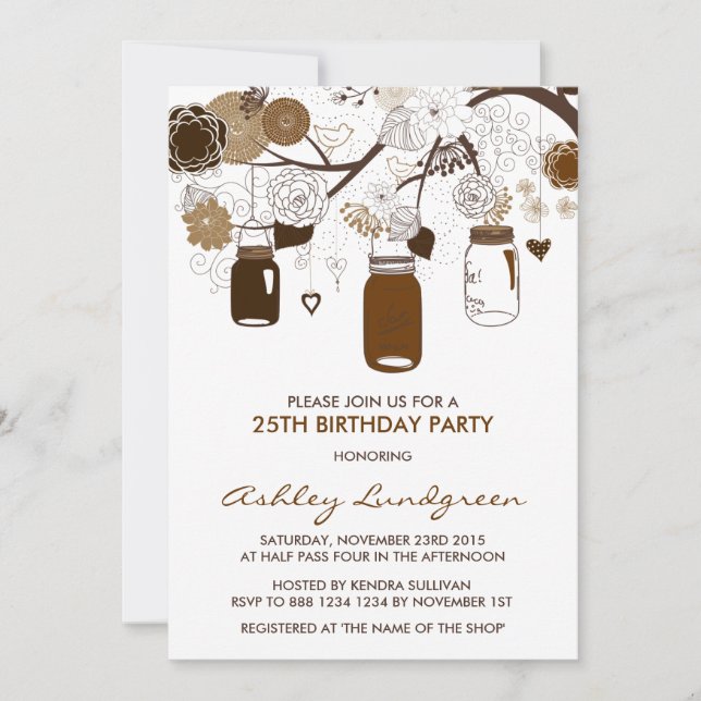 Brown Mason Jars Fall Birthday Party Invitation (Front)