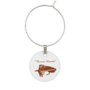 Brown Matuka streamer, fly fishing, fly tying art Wine Charm