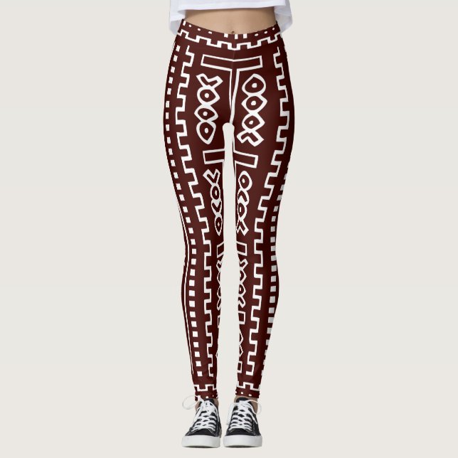 Brown Maxi Mudcloth Print Leggings (Front)