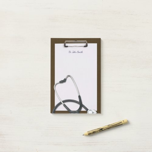 Brown Medical Clipboard with Stethoscope Post_it Notes