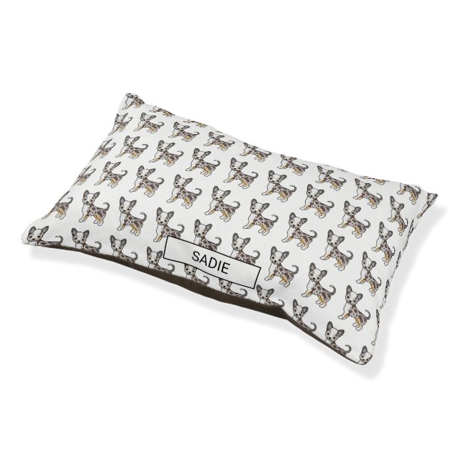 Brown Merle Smooth Coat Chihuahua Pattern & Name Pet Bed (Angled)