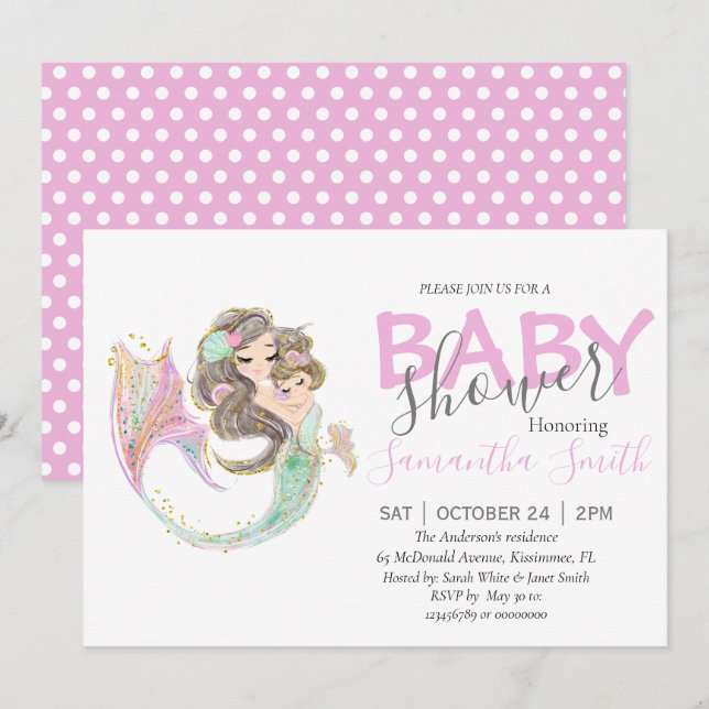Brown MERMAID BABY SHOWER Under the sea   Announcement (Front/Back)
