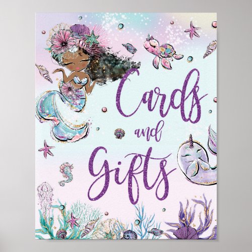 Brown Mermaid Birthday Baby Shower Cards  Gifts Poster