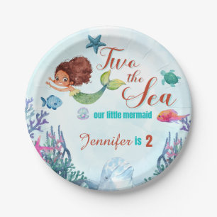 Brown Mermaid Two the Sea Girls 2nd Birthday Paper Plates