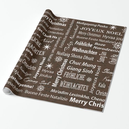 Brown Merry Christmas in Other Languages Gift Wrap