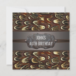 Brown Metal Feathers Mans 40th Birthday Party Invitation