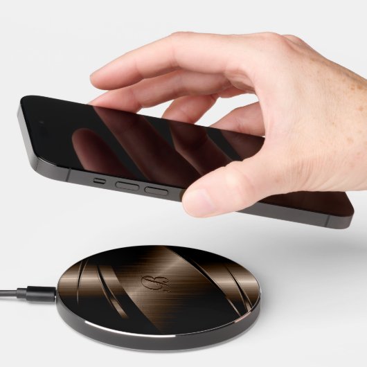 Brown metallic background, geometric design wireless charger  (Hand)