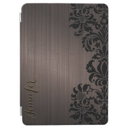 Brown Metallic Brushed Aluminum &amp; Floral Damasks iPad Air Cover