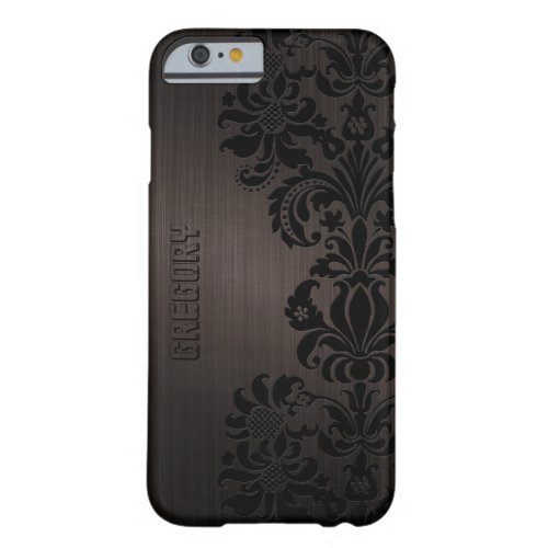 Brown Metallic Brushed Aluminum  Floral Lace Barely There iPhone 6 Case