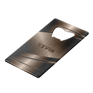 Brown Metallic Brushed Aluminum Look Credit Card Bottle Opener