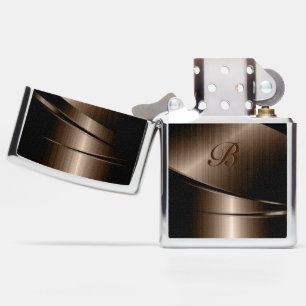 Brown Metallic Geometric Design Monogram Zippo Lighter