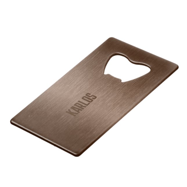 Brown metallic texture credit card bottle opener (Back Angled)
