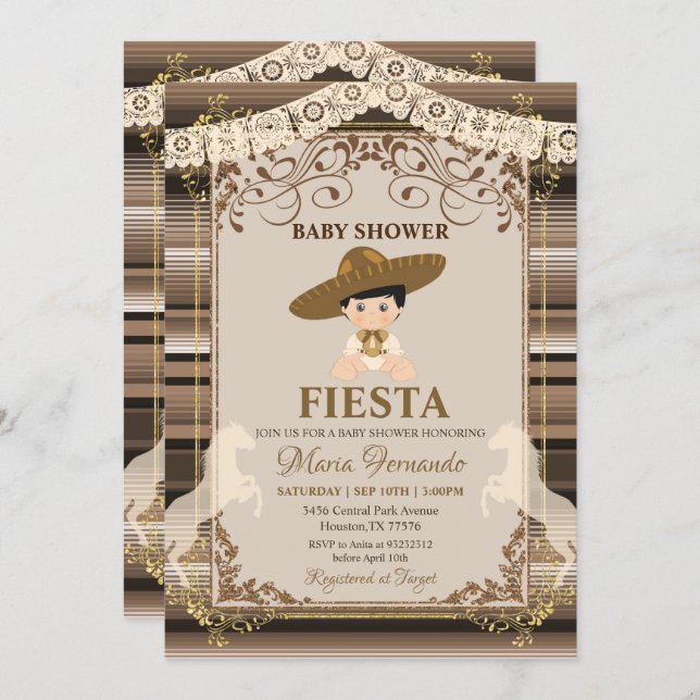 Brown Mexican Baby Shower Fiesta Invitation (Front/Back)