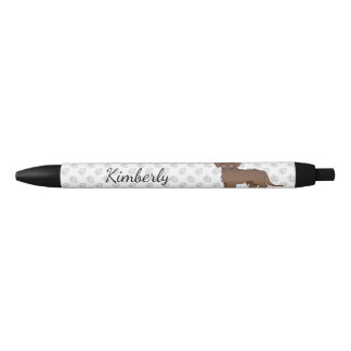 Brown Mini Goldendoodle Cartoon Dog &amp; Name Black Ink Pen