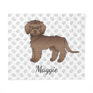 Brown Mini Goldendoodle Cartoon Dog &amp; Name Fleece Blanket