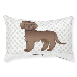 Brown Mini Goldendoodle Cartoon Dog &amp; Name Pet Bed