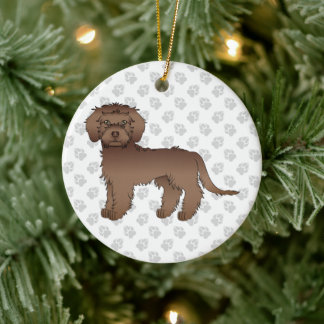 Brown Mini Goldendoodle Cartoon Dog &amp; Text Ceramic Ornament