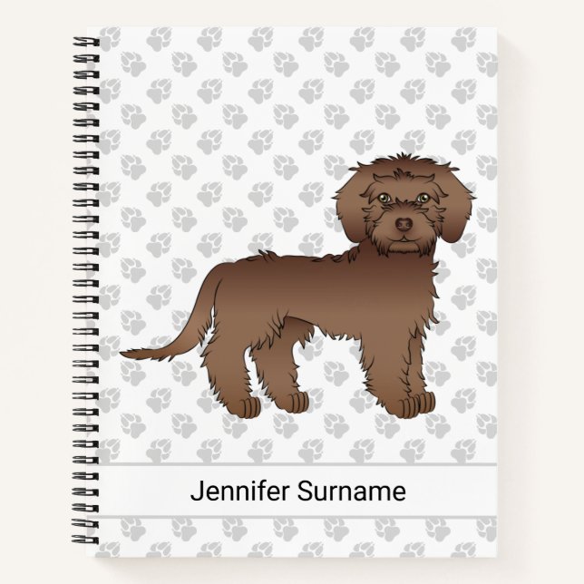 Brown Mini Goldendoodle Cartoon Dog & Text Notebook (Front)