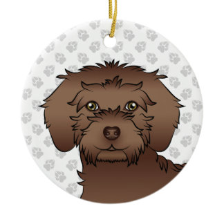 Brown Mini Goldendoodle Cute Cartoon Dog Head Ceramic Ornament