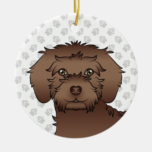 Brown Mini Goldendoodle Cute Cartoon Dog Head Ceramic Ornament (Front)