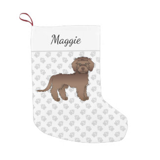 Brown Mini Goldendoodle Cute Cartoon Dog &amp; Name Small Christmas Stocking