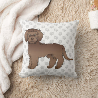Brown Mini Goldendoodle Cute Cartoon Dog &amp; Paws Throw Pillow