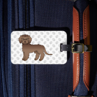 Brown Mini Goldendoodle Cute Cartoon Dog &amp; Text Luggage Tag