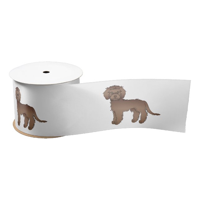 Brown Mini Goldendoodle Cute Cartoon Dogs Satin Ribbon (Spool)