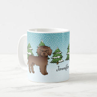 Brown Mini Goldendoodle Dog In A Winter Forest Coffee Mug