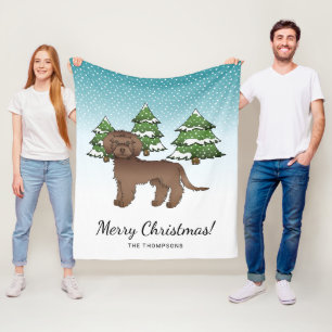 Brown Mini Goldendoodle Dog In A Winter Forest Fleece Blanket