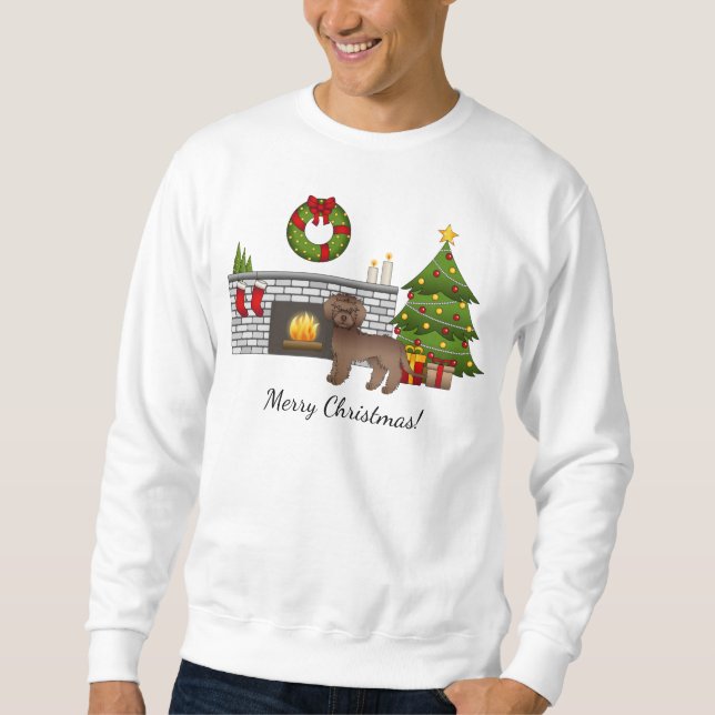 Brown Mini Goldendoodle - Festive Christmas Room Sweatshirt (Front)