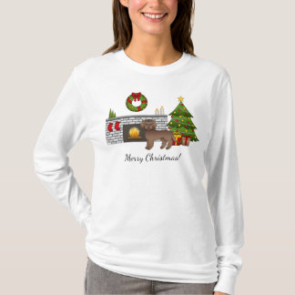Brown Mini Goldendoodle - Festive Christmas Room T-Shirt